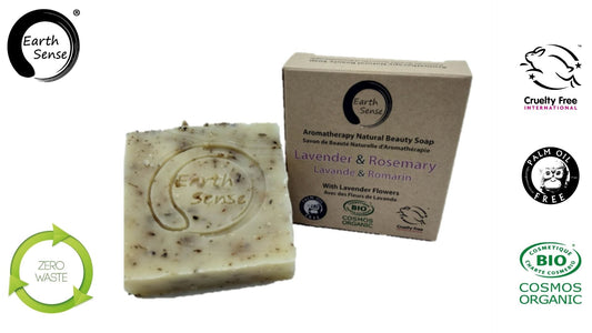 Savon solide certifié bio – Lavande & Romarin avec fleurs de lavande 90g